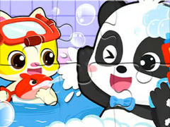 Permainan Jigsaw Puzzle: Baby Panda Shower Time