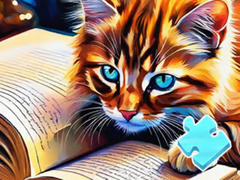 Permainan Jigsaw Puzzle: Cat Reading